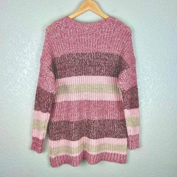 Torrid Pullover Slouchy V-Neck Tunic Sweater, Multi Stripe Pink 1 (1X, 14-16) - Picture 4 of 8